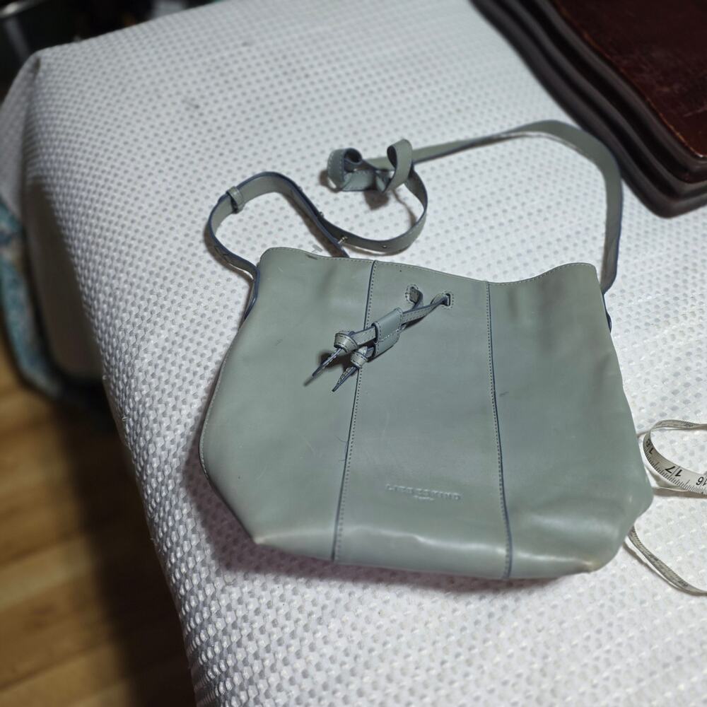 LIEBESKIND GRAY BERLIN LEATHER DRAWSTRING BUCKET BAG